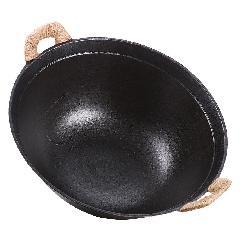 老式铁锅炒菜锅家用双耳传统手工加厚加深款生铁锅炖锅圆底铸铁锅