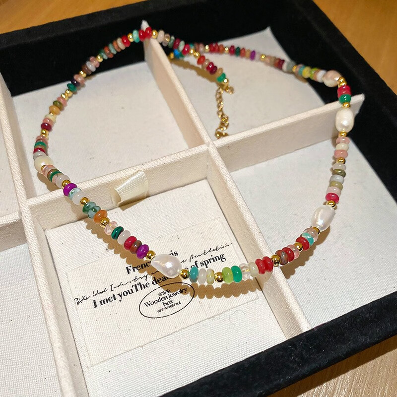 巴克乐乐甜美多巴胺贝珠巴洛克珍珠项链简约锁骨链法式时尚气质项饰批发女 16#项链-彩色巴洛克珍珠