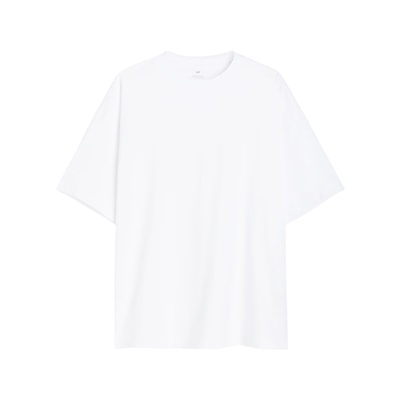 H&M男装T恤2024年夏季休闲柔软棉质直筒圆领短袖上衣1074658 白色 175/108