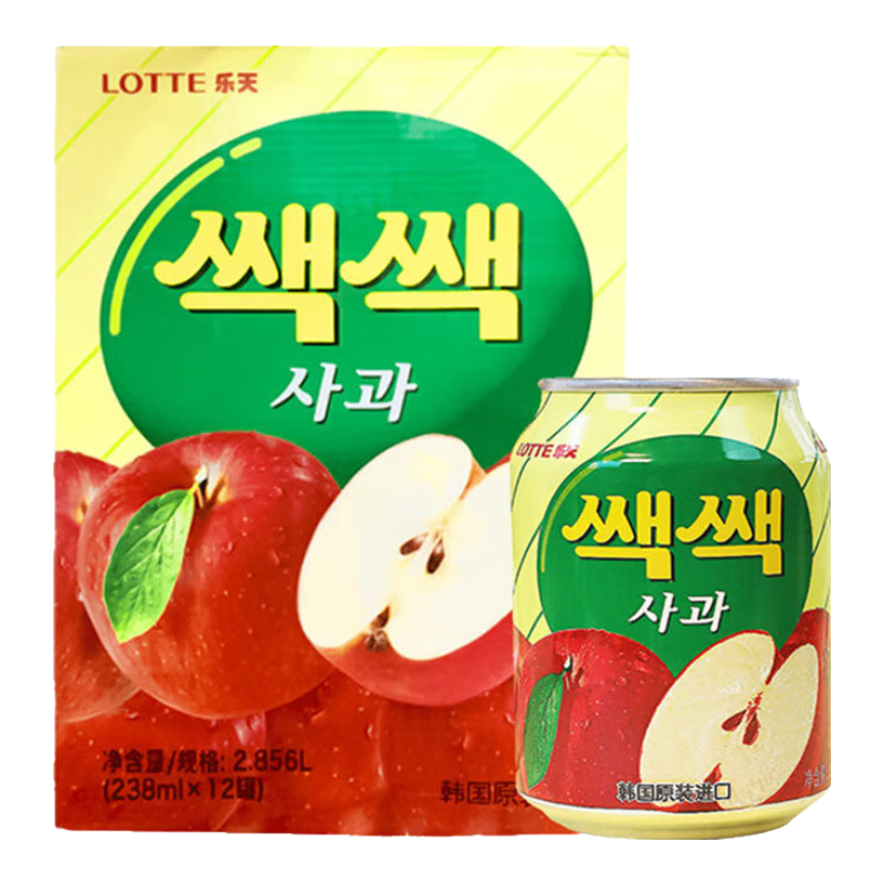 乐天（LOTTE） 葡萄汁韩国进口罐装葡萄味果汁饮料 苹果汁饮料整箱238ml*12罐
