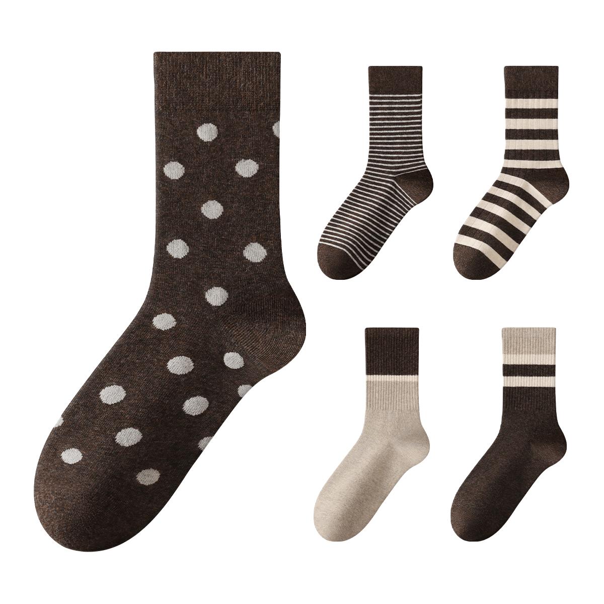 芬腾 【美拉德系列】10A抑菌5双装女袜子秋冬款100%纯棉防臭