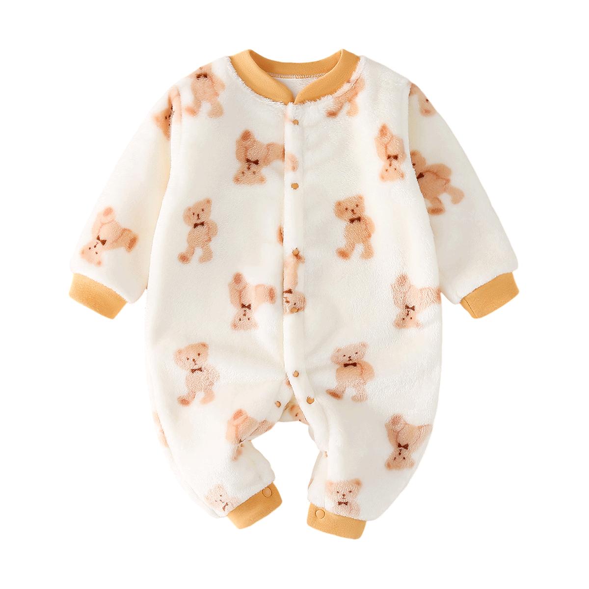 婴幼儿连体衣秋冬季宝宝加绒爬服法兰绒保暖哈衣加厚中小童家居服