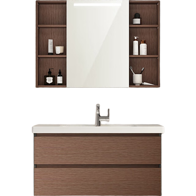恒洁（HEGII）浴室柜 陶瓷一体盆抗污易洁智能美妆柜洗脸盆柜组合胡桃BC6223-90 【智能】双抽胡桃色90