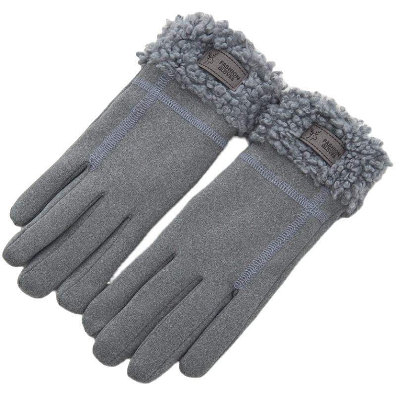 触屏手套女士冬天加绒加厚玩手机韩版可爱保暖五指骑行分指手套