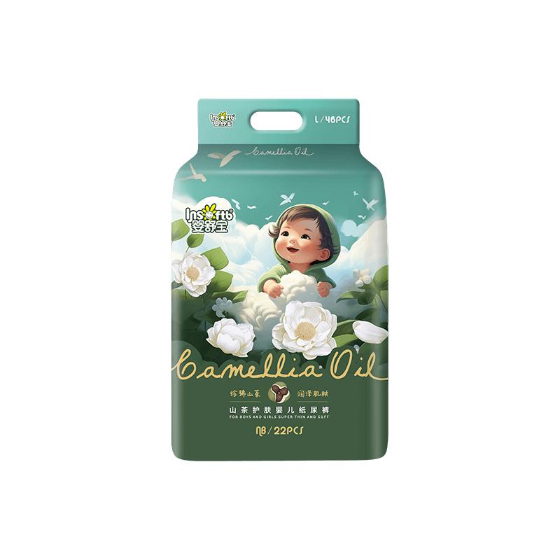 Insoftb 婴舒宝 山茶花拉拉裤婴儿新生儿宝宝夏季尿裤柔软尿不湿训练裤干爽透气 山茶花纸尿裤NB码22片