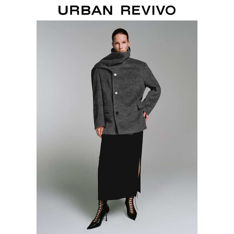  URBAN REVIVO 围巾领 女士外套  深灰 S