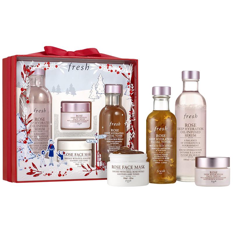 fresh 馥蕾诗 玫瑰水润亮泽礼盒 (玫瑰花瓣水100ml+保湿面霜15ml+双萃精华100ml+保湿面膜30ml)