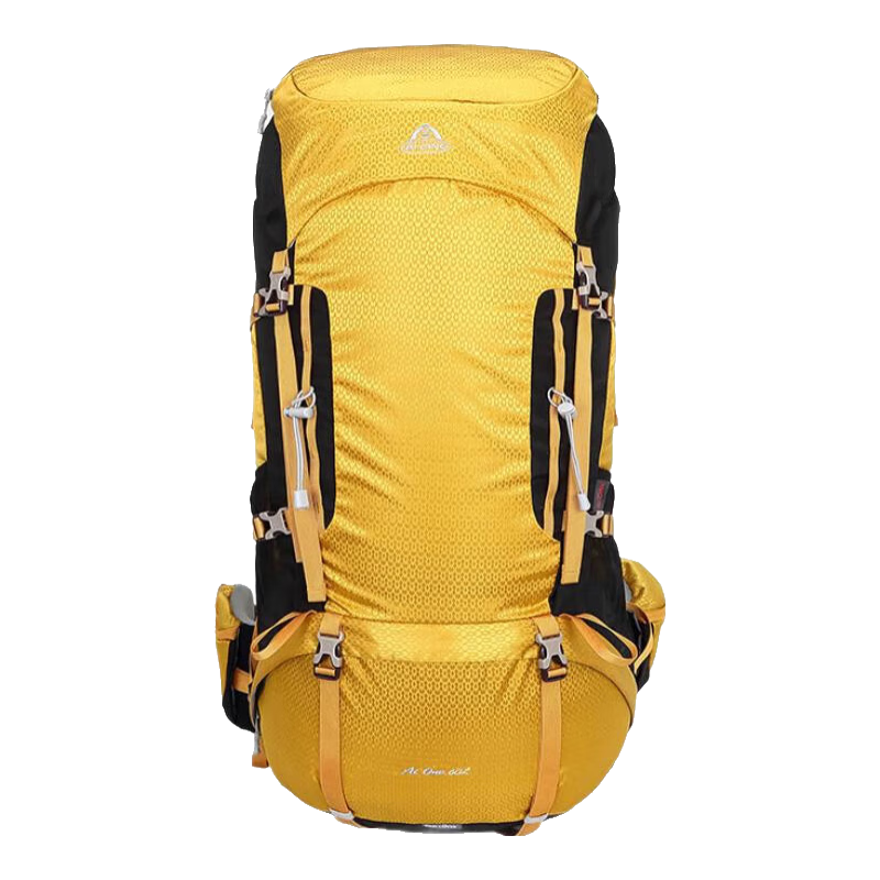 艾王登山包背负系统60升双肩背包多功能专业户外旅行包 黄色（透气背负+防雨罩） 60L