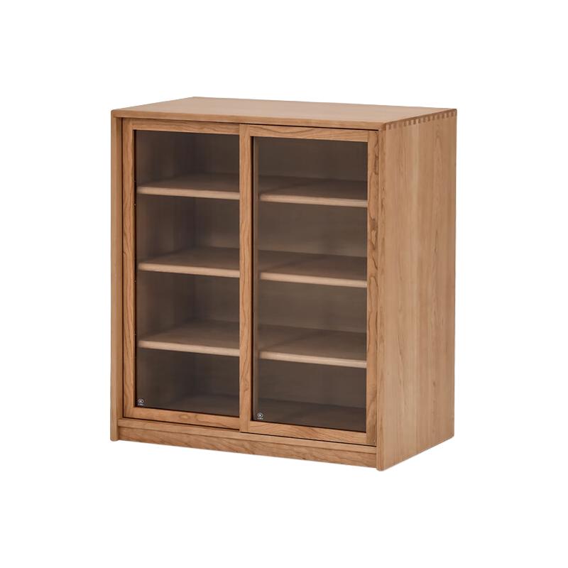 NORHOR北欧表情日式中古侘寂素住海纳实木玻璃陈列展示书柜餐边柜 樱桃木款 0.8m