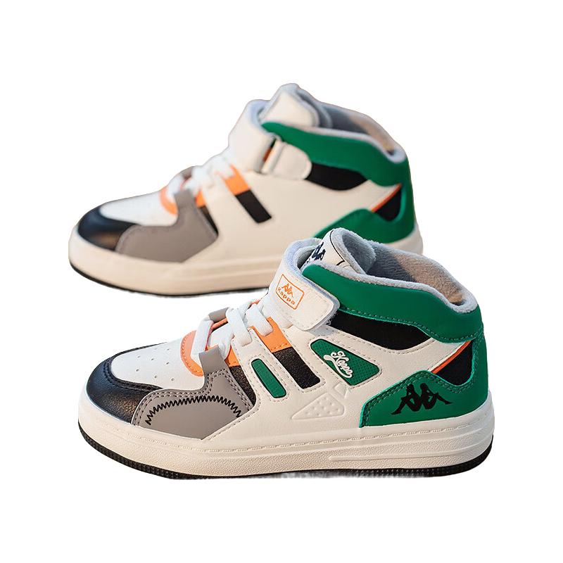 Kappa Kids卡帕儿童加绒运动鞋保暖棉鞋高帮板鞋冬季休闲鞋 米黑色 24码 /内长16.5cm