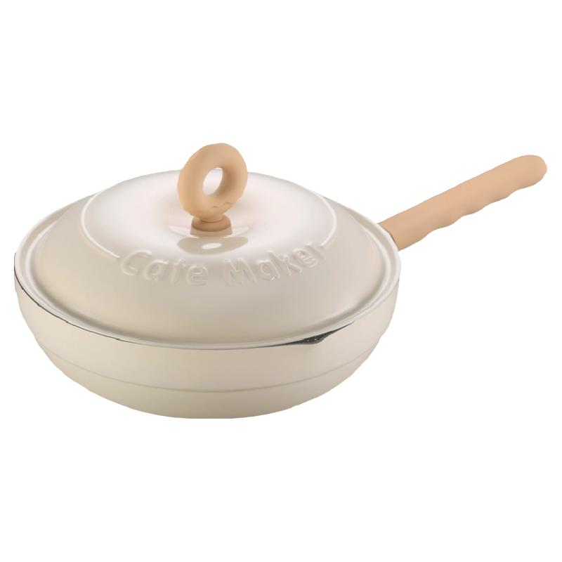 卡特马克甜甜圈不粘炒锅珐琅搪瓷炒菜锅具轻量厨具电磁炉燃气平底煎蒸牛排 轻奢绿【配蒸片】 30cm