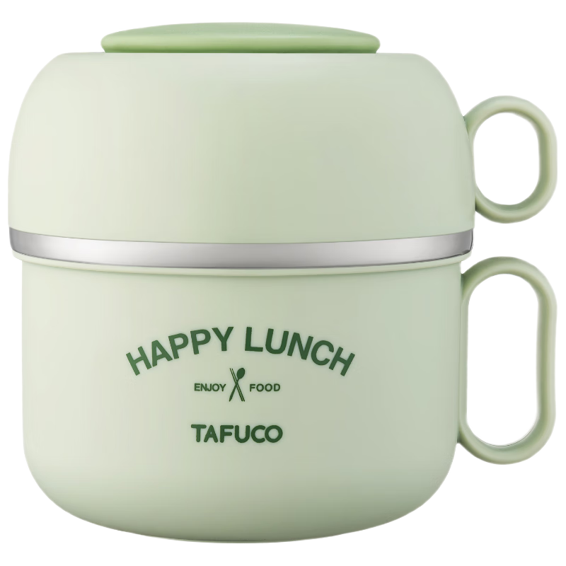 泰福高（TAFUCO）316不锈钢泡面碗食堂打饭饭盒一人食2L内置餐具T5206 【绿色大容量】内置餐具