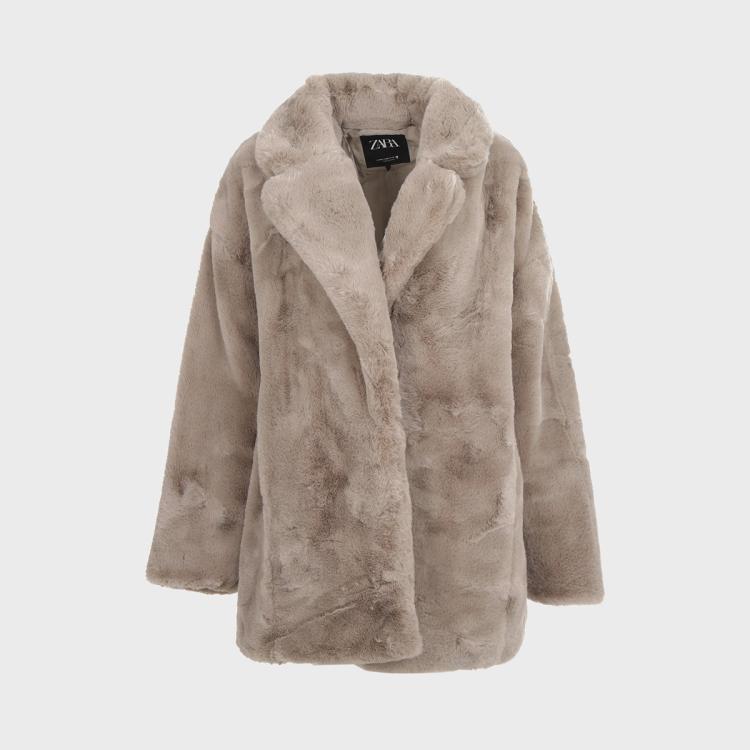 ZARA 【毛茸茸】女式摩登复古风柔顺亲肤保暖御寒纯色系翻领大衣