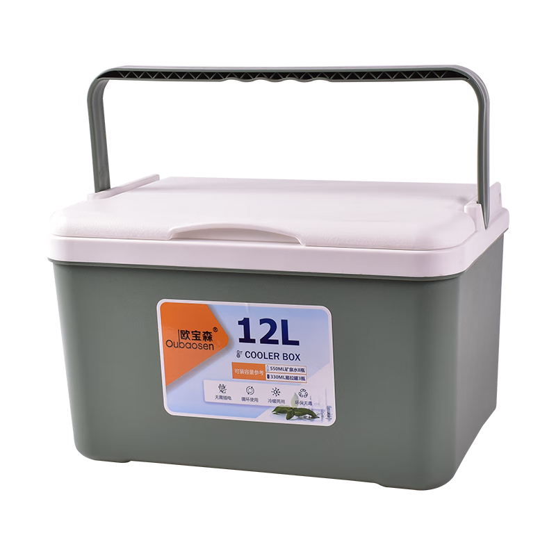 欧宝森绿色12L 保温箱冷藏箱越野车载冰箱户外露营摆摊保冷冰桶无需插电