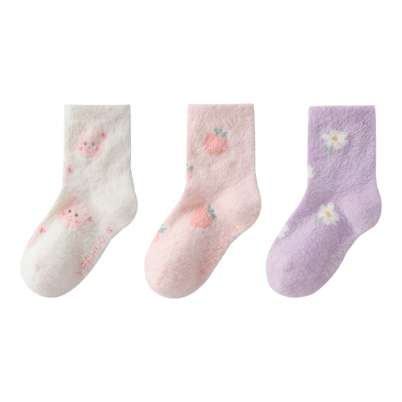 英氏3双装儿童袜子秋冬加厚水貂绒远红外保暖7A抗菌消臭袜 花园萌兔 【三双装】 3双 9-12岁 (L)