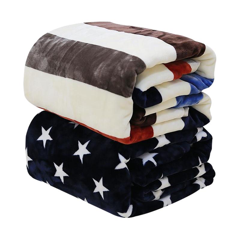 玉沙 六色条纹 法兰绒毛毯