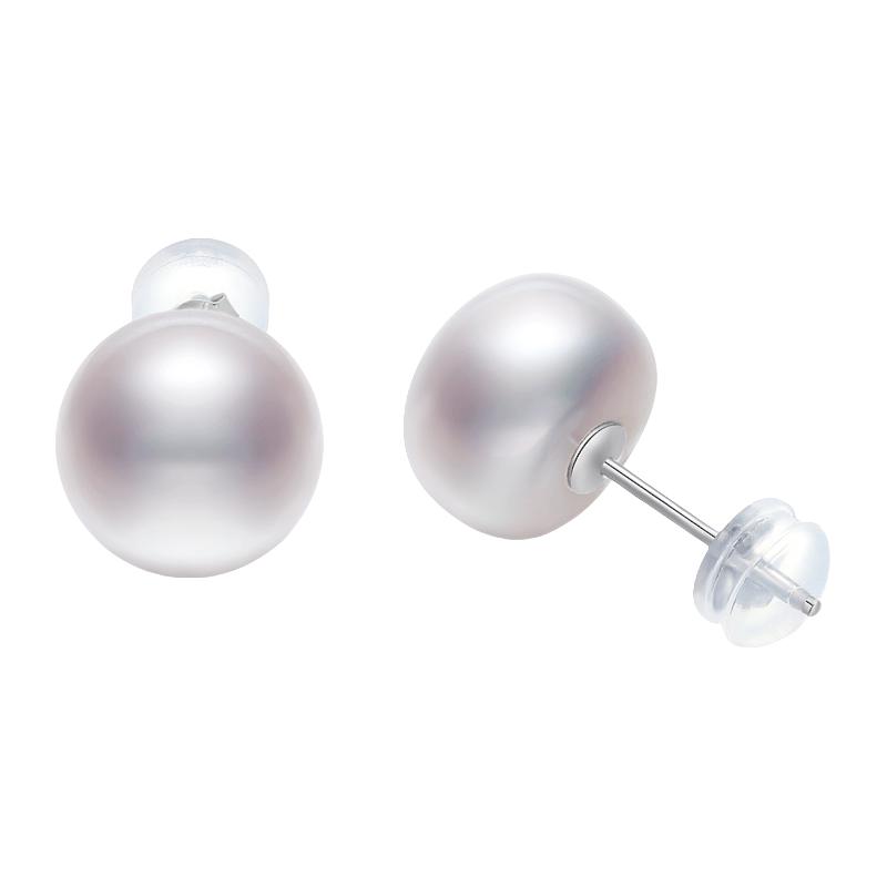 黛米 daimi5-6mm白色无核淡水珍珠耳钉素耳饰S925银附证书