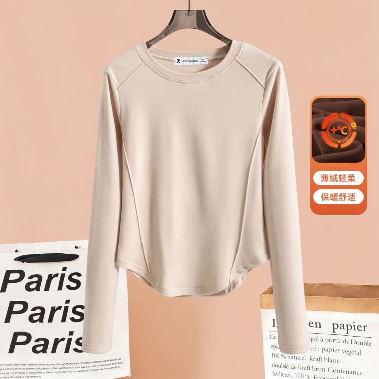 真维斯 Z+ 秋季女款收腰修身短款辣妹长袖弧形下摆舒适外穿百搭圆领T恤