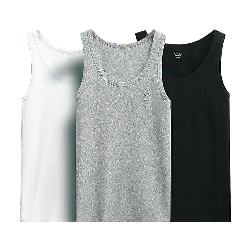 花花公子男士背心男棉亲肤透气紧身运动男式无袖打底跨栏男士汗衫