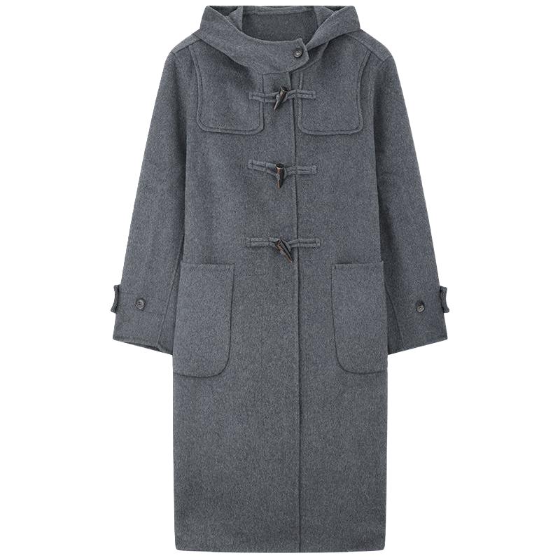 MB MindBridge2024新款学院风牛角扣毛呢大衣冬季女连帽羊毛外套