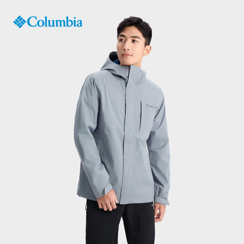 Columbia蒋奇明同款哥伦比亚户外防水冲锋衣全天候徒步连帽外套XE5743 032 花青灰 S(170/92A)