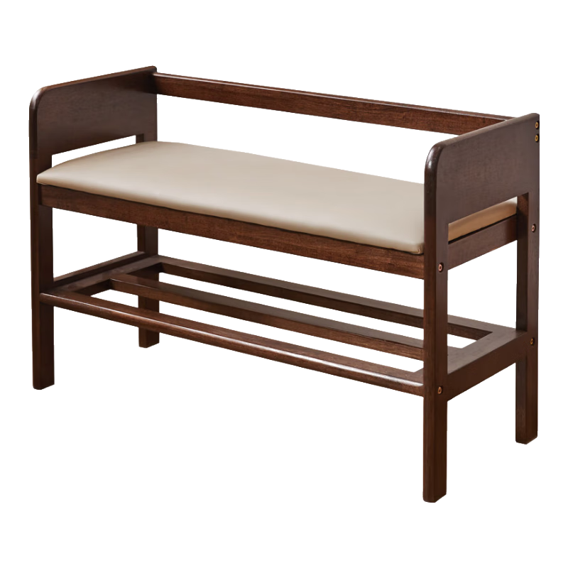 家逸实木换鞋凳入户门可坐鞋凳式鞋柜家用穿鞋凳现代简约软包长凳子 胡桃色80cm-软包款