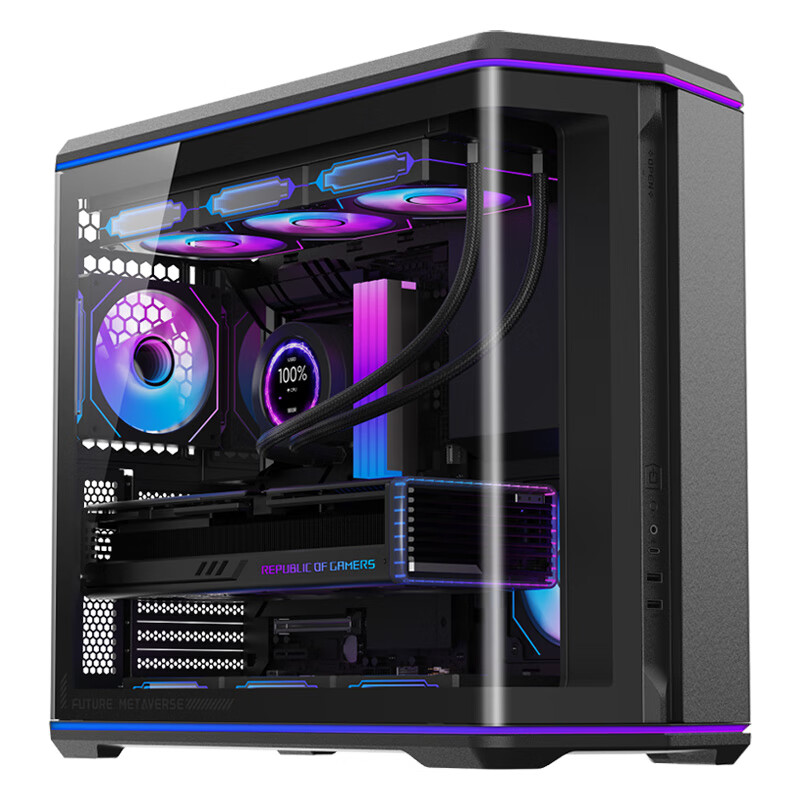 先马（SAMA）巨浪3 台式电脑海景房ATX主机箱 高透曲面玻璃/嵌入式ARGB灯带/背插主板/360冷排/快拆/Type-C 巨浪III(黑)