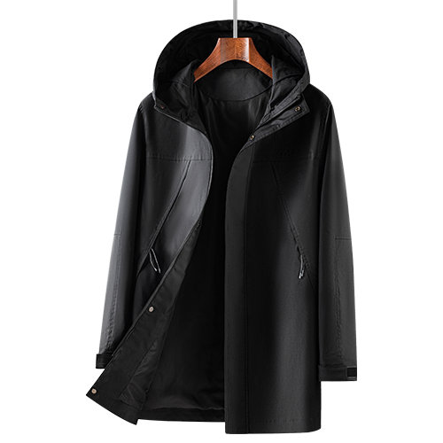 ROMON/罗蒙 【字母刺绣】连帽风衣男中长款夹克男纯色外套男休闲防风男士风衣