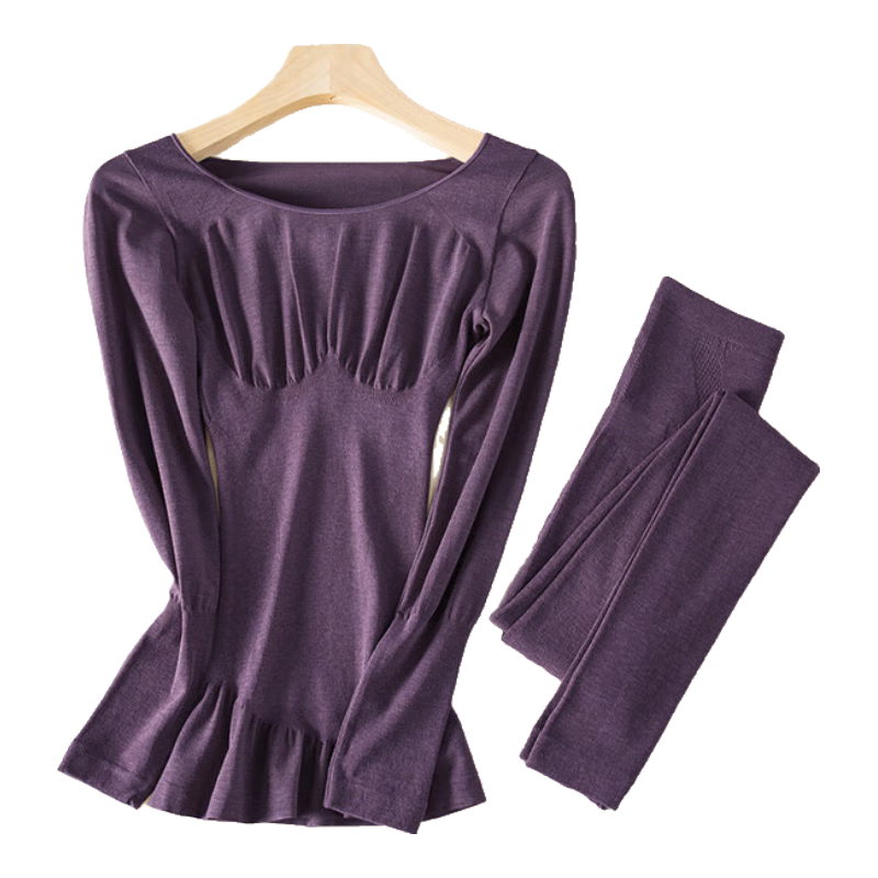 Plandoo/帕兰朵保暖内衣女士套装薄款春秋季收腹塑身秋衣秋裤 女 不加绒 腈纶39.2%,锦纶32.3%,粘纤26.7%,氨纶1.8% 紫色【0℃~15℃】