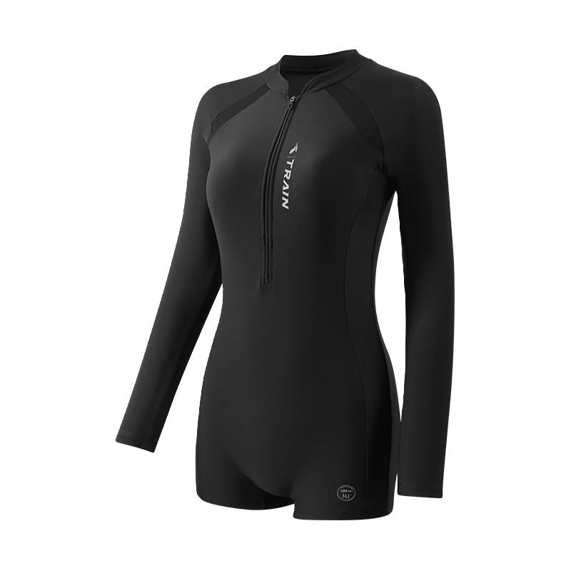 361度连体游泳衣女款长袖防晒潜水冲浪服游泳馆运动泳装大码