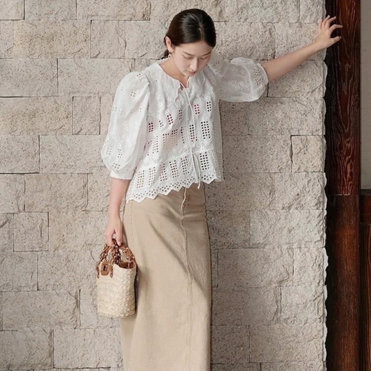 MAJE 冬季女装法式时尚美拉德开叉长款半身裙牛仔长半裙优雅通勤直筒裙