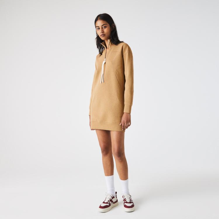 Lacoste 法国鳄鱼 时尚半拉链短款立领连衣裙简约休闲运动卫衣连衣裙女士