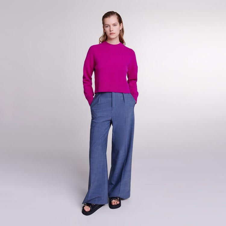 MAJE 【94%山羊绒】法式时尚慵懒舒适圆领套头短款针织打底衫上衣