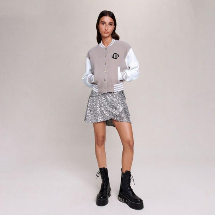 MAJE 【100%绵羊毛面料】冬季女士经典时尚休闲学院风棒球服外套