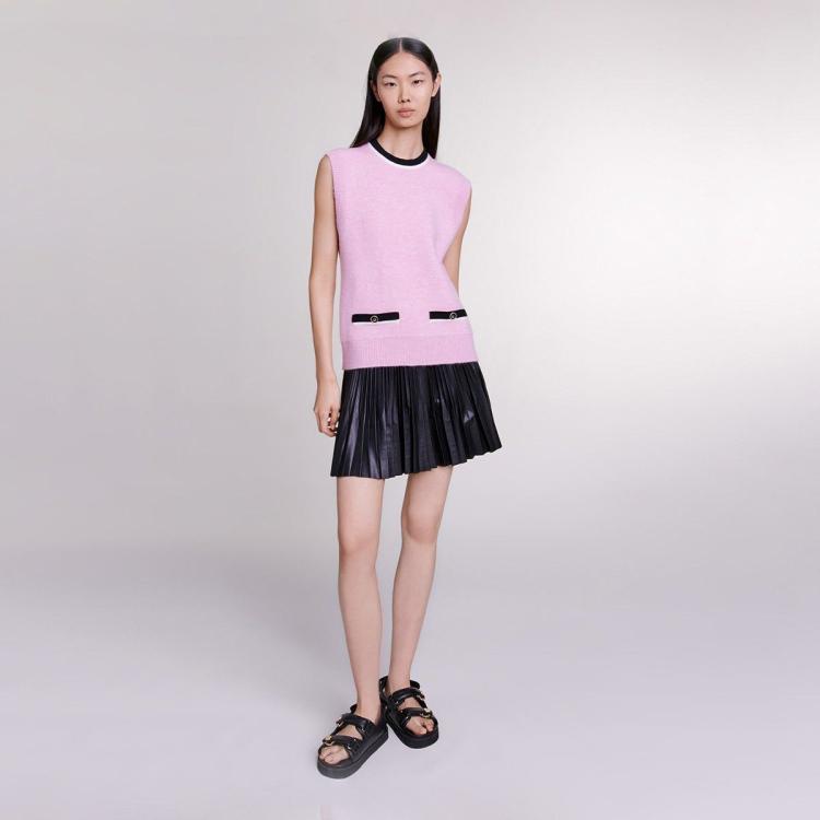 MAJE 女装冬季法式时尚小香风圆领无袖羊毛针织背心马甲叠穿气质