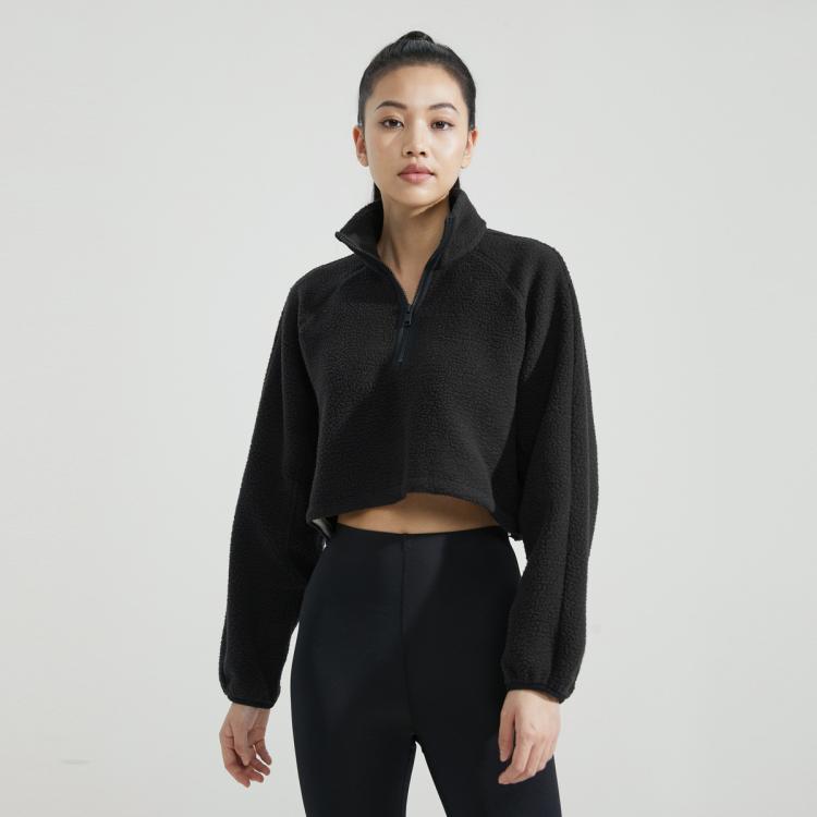 Calvin Klein CK运动秋冬女士休闲简约刺绣字母拉链半襟立领短款舒适抓绒卫衣