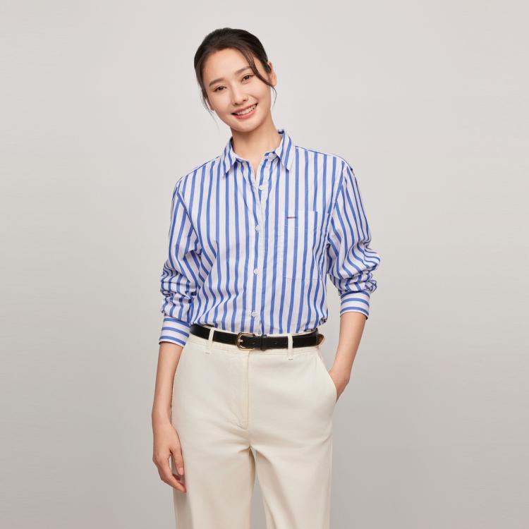 TOMMY HILFIGER 【宽松条纹】TommyHilfiger女轻薄商务休闲通勤长袖衬衫外套