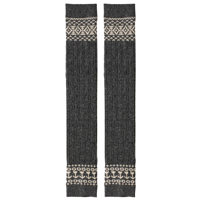 良朴【秋】护腿长筒袜套女过膝袜腿套秋冬加厚毛线高筒保暖袜套 55cm提花深灰