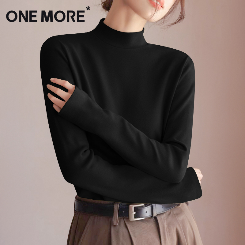 one more黑色内搭半高领打底衫女2025秋冬双面磨毛修身上衣S