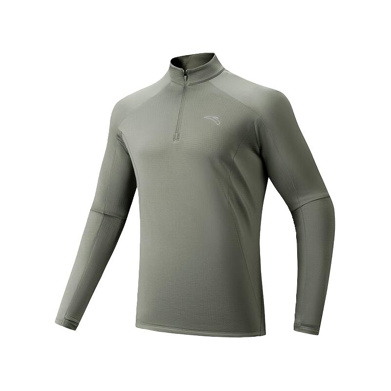 安踏（ANTA）零压T丨加绒针织长袖上衣秋冬季男商务通勤速干半拉链立领T恤 微熏绿-5 L (男175)