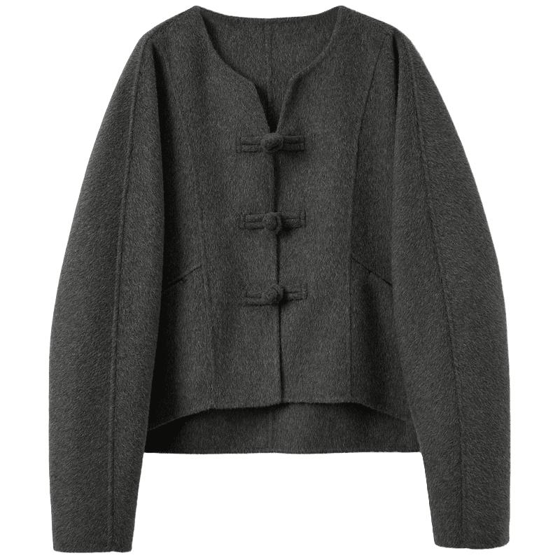 三彩 【冷月浮光】2025冬季款双面呢大衣绵羊毛呢短款外套C