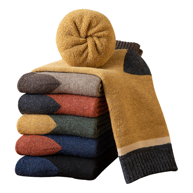 俞兆林5双加厚袜子男秋冬季中筒棉袜保暖毛巾雪地袜运动毛圈地板袜 分色毛圈 均码