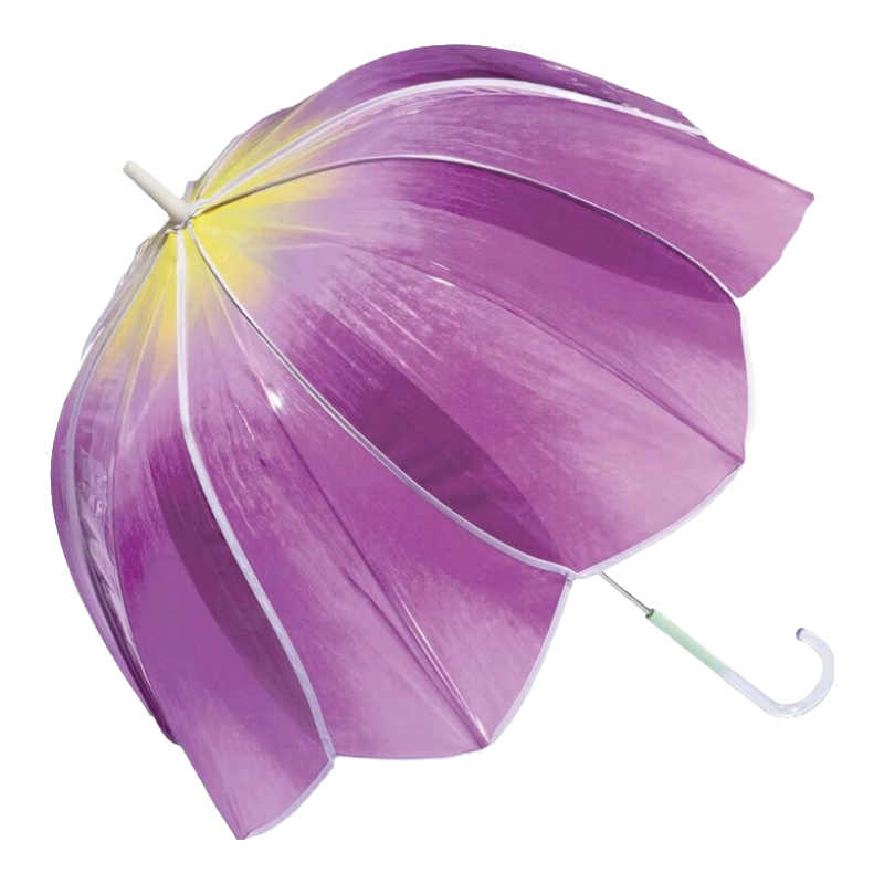 Wpc.透明雨伞渐变时尚设计日本高颜值郁金香花瓣蕾丝精灵拒水男女雨具 郁金香精灵伞 紫色长柄伞PT-TU03