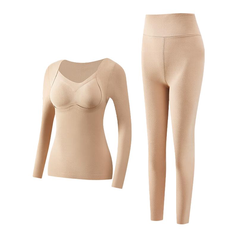 安之伴保暖内衣女士冬款带胸垫秋衣秋裤套装冬季修身内穿打底衫 肤色(自带胸垫-塑性且保暖) L