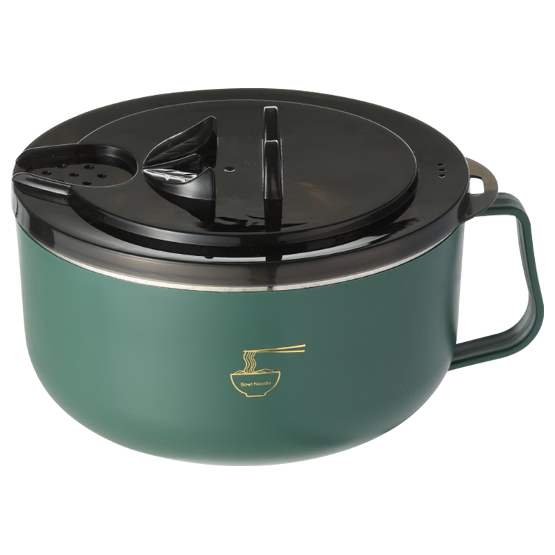 拜杰304不锈钢泡面碗餐盒带盖密封防烫饭盒饭碗 墨绿1300ml