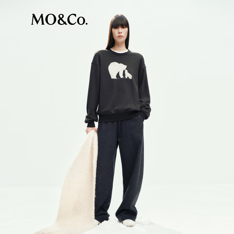 MO&Co.【active系列】卫衣2025冬双面磨毛闪粉棉质印花MBE4SWS002 深鸥灰色 S /160