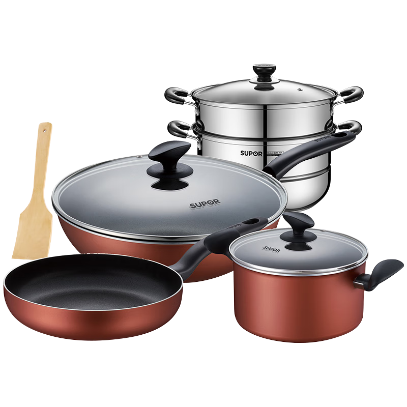 苏泊尔（SUPOR）不粘炒锅 锅具套装 厨具全套 家用平底锅汤锅多件套燃磁炉通用 四件套【炒+煎+汤+蒸】