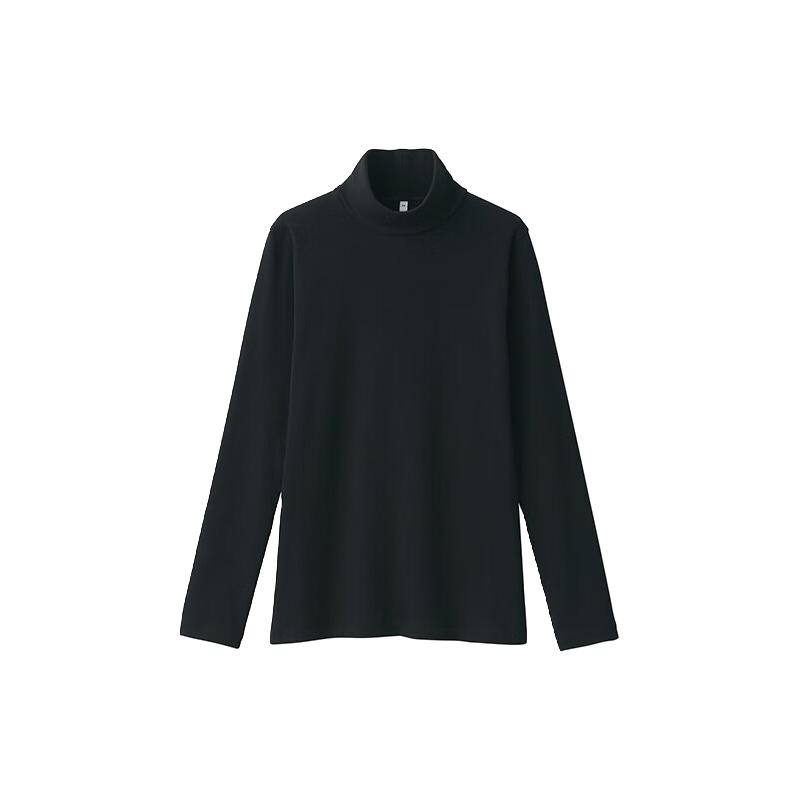 无印良品（無印良品 MUJI）女式 起毛罗纹织高领长袖T恤 打底衫女款内搭秋季24年秋 黑色 S (155/80A)