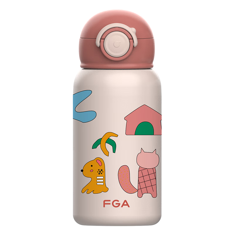 富光 FGA富光儿童保温杯316不锈钢带吸管水壶宝宝喝水杯双盖杯子粉