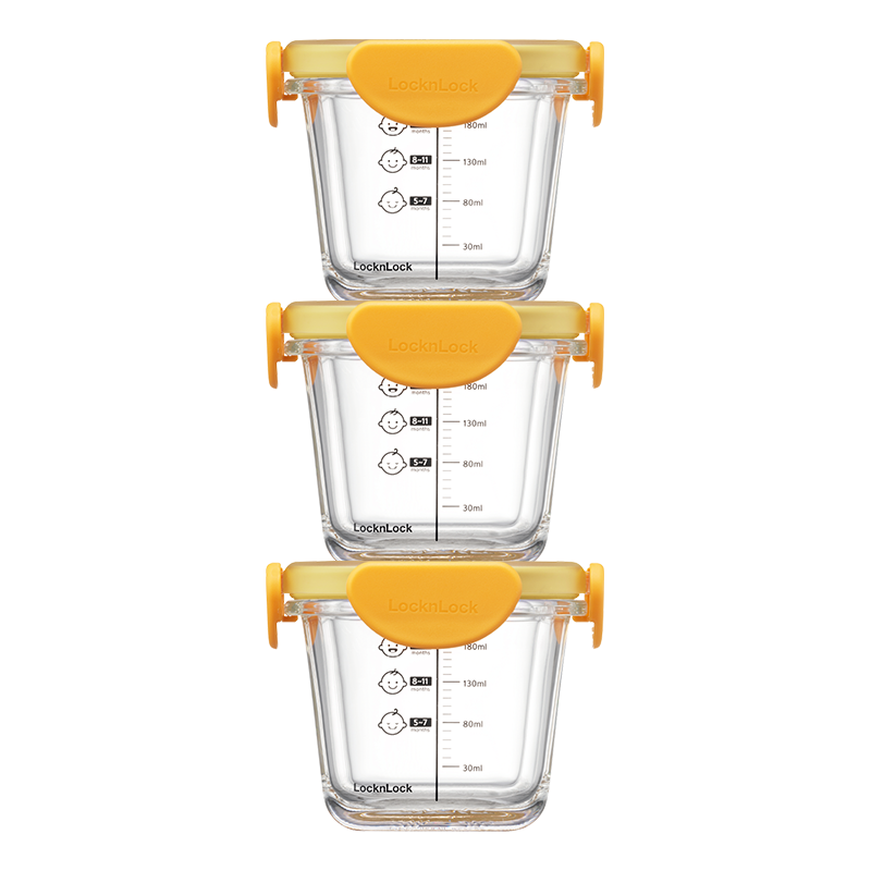 LOCK&LOCK 乐扣乐扣 LLG510ORG 儿童辅食碗 260ml*3个 橙黄